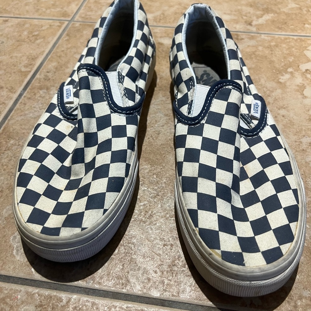 Vans Checkered Slip-On Sneakers - Navy and White